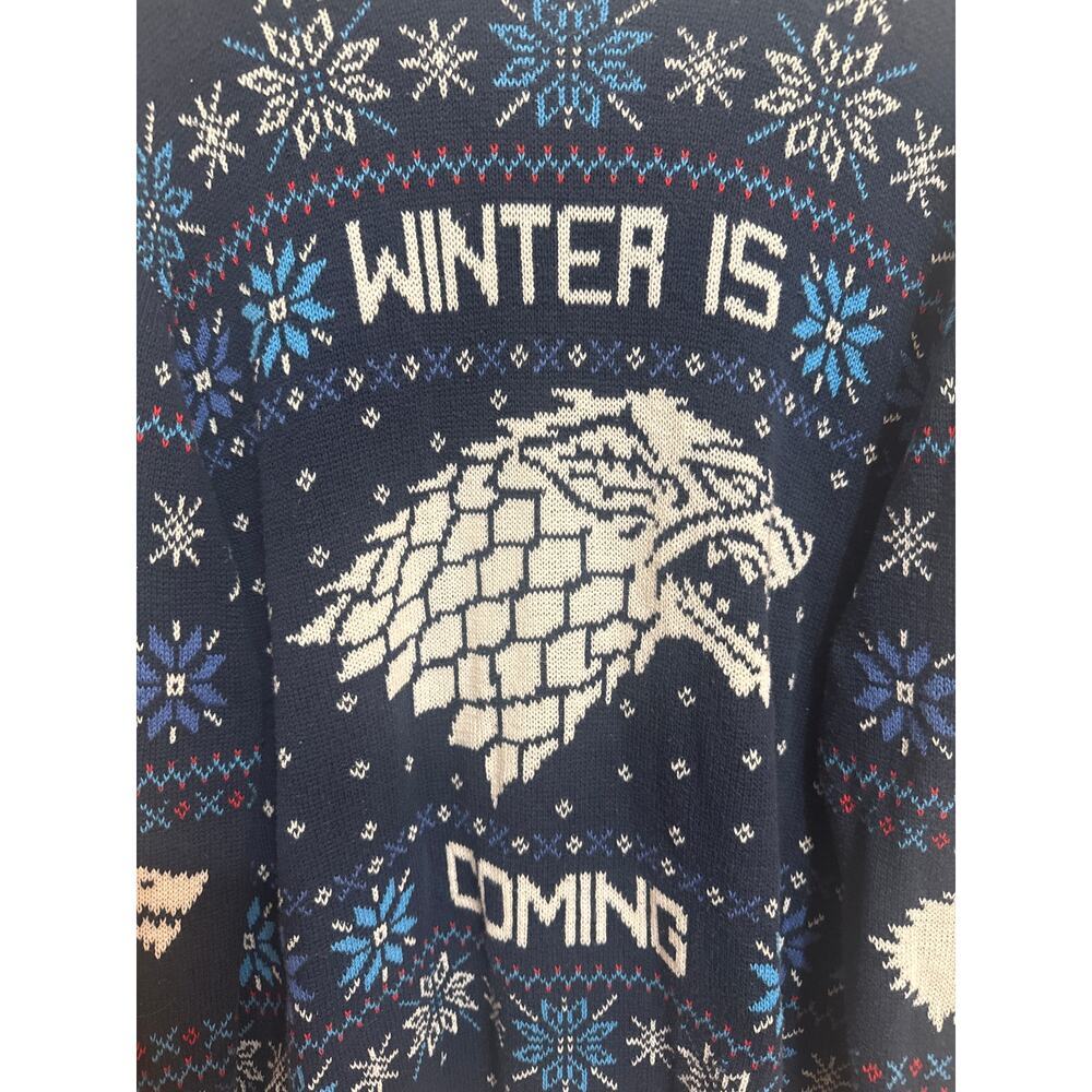 Game of Thrones "Winter Is Coming" Navy Blue Fantasy Crew Neck Sweater S Large - Picture 2 of 12